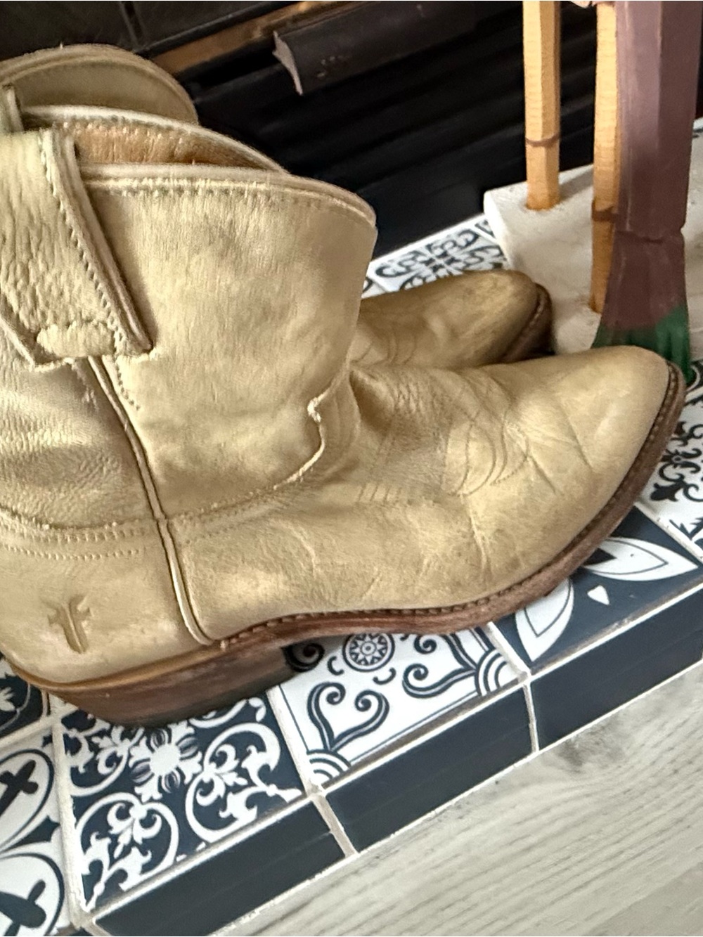 Frye Beige Western Ankle Boots - Picture 4 of 7